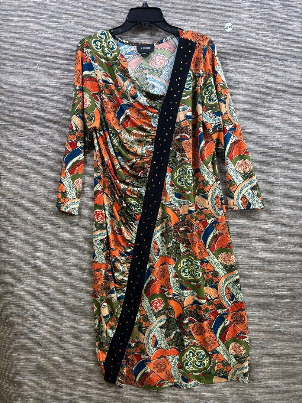 Ashro Abstract Print Shift Dress Womens Size XL 3/4 Sleeve Multicolor Casual